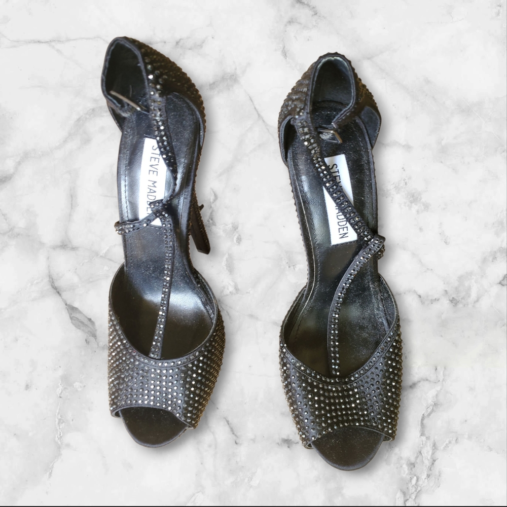 Steve Madden Black Peep-Toe Heels with Ankle Strap